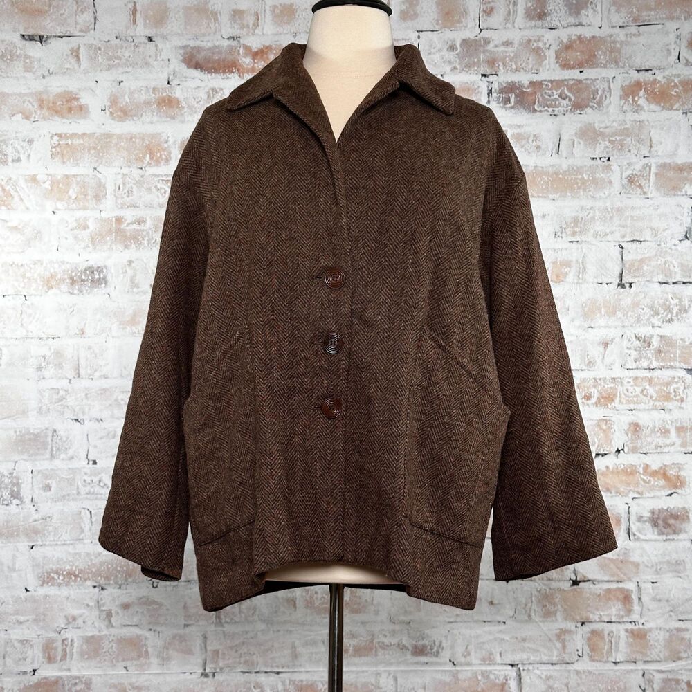 True Vintage 90s 100% Wool Oversize Button Up Long Sleeve Academia Blazer Jacket